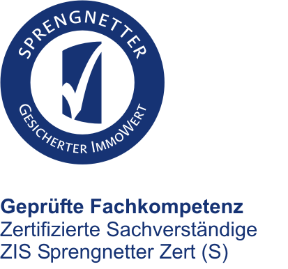 Sprengnetter Qualitätslogo — Geprüfte Fachkompetenz, Zertifizierte Sachverständige ZIS Sprengnetter Zert (S)